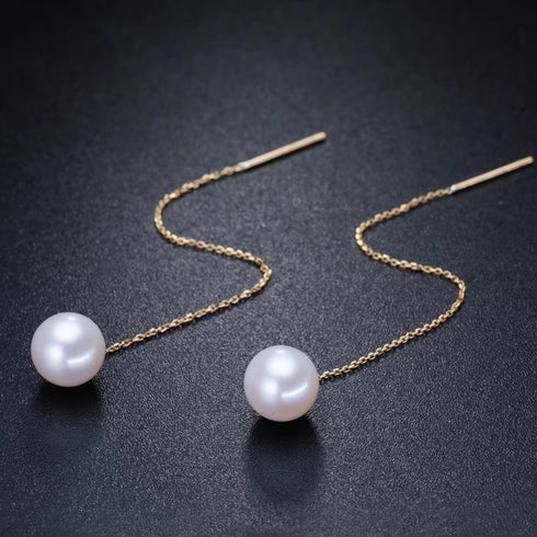 Grace Pearl Drop Ear Threaders -18K Gold
